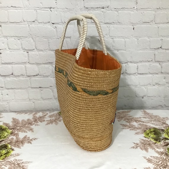 Vintage Straw Tote Beaded Embroidered Telephone C… - image 7