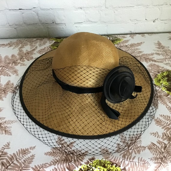 Vintage Betmar Wide Brim Straw Hat Natural Woven … - image 3