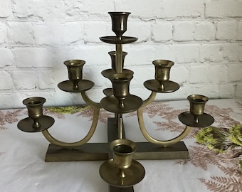 Vintage Brass 9 Arm Candleholder for Tapered Candles Candelabra Tree GATCO Solid Brass