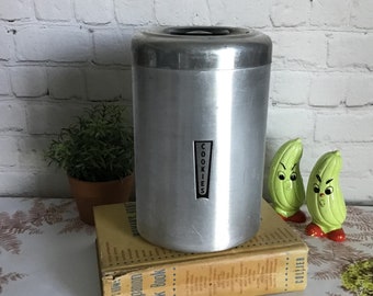 Vintage Kromex Cookies Canister Spun Aluminum Metal Kitchen Storage with Black Handle