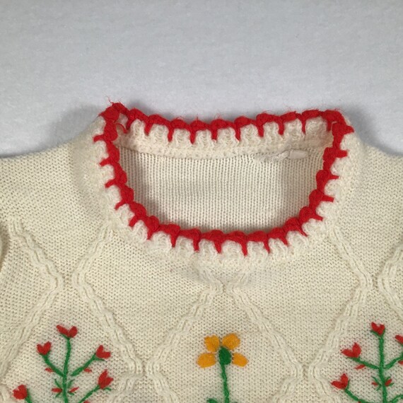 Vintage Knit Toddler Sweater Jumper Cream Red Flo… - image 3