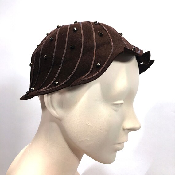 Vintage 1940s Brown Felt Pixie Cap Quinley Fifth … - image 6