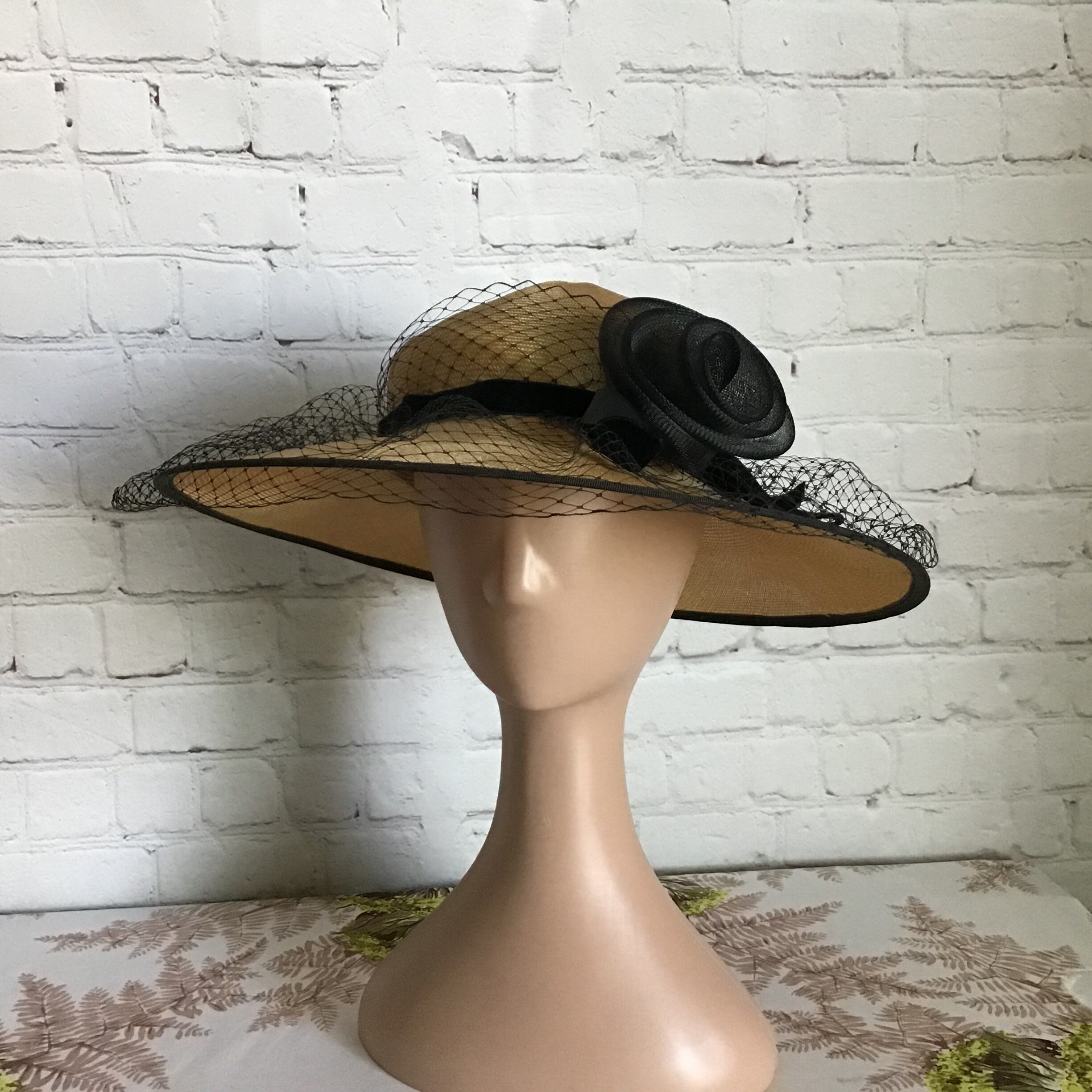 Vintage Betmar Wide Brim Straw Hat Natural Woven With Black  display picture 3