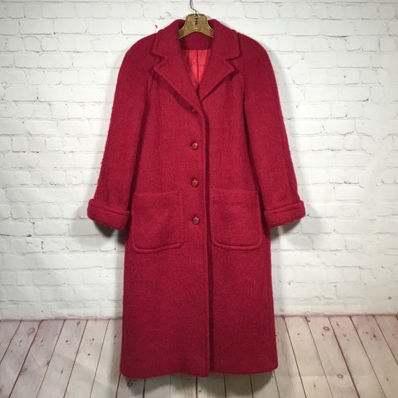 Vintage Wool Mohair Coat Raspberry Button Front Cuffed Sleeve Esther Kirk Originals by Denise
