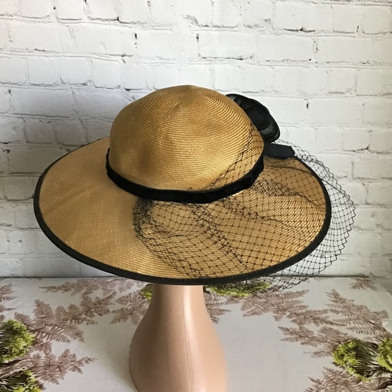 Vintage Betmar Wide Brim Straw Hat Natural Woven … - image 9