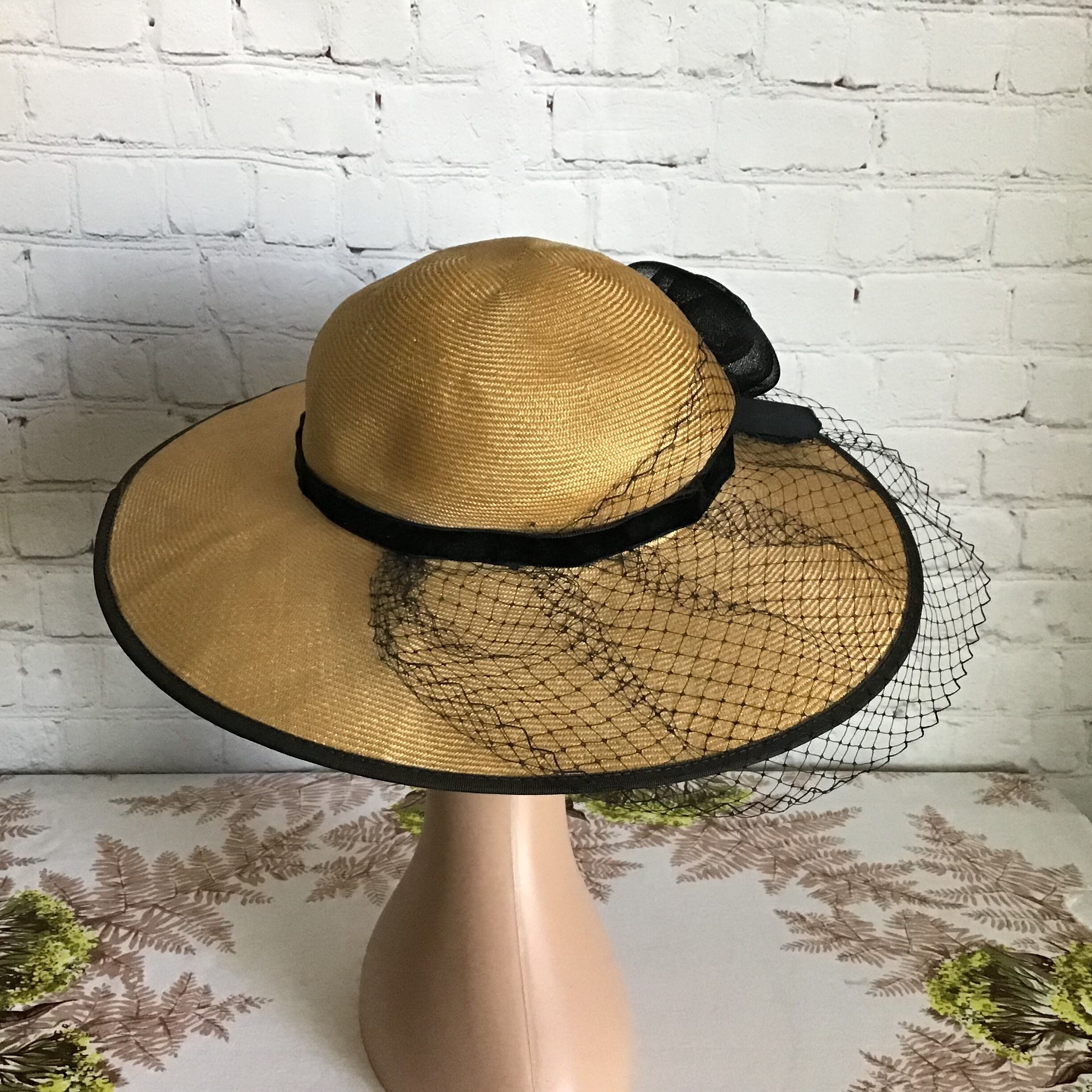 Vintage Betmar Wide Brim Straw Hat Natural Woven With Black  display picture 1