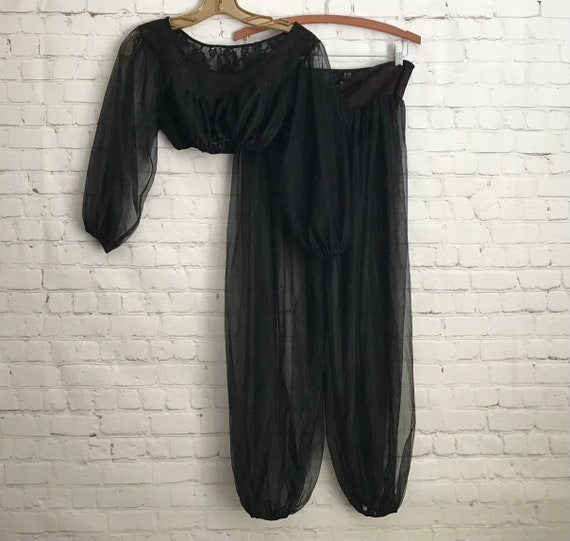Vintage 60's Sheer Nylon Harem Pajama Set Crop To… - image 9