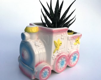 Vintage Patmar Baby Train Succulent Planter Kitsch Baby Nursery Decoration Made in Japan 1960s Baby Shower Gift Small Planter