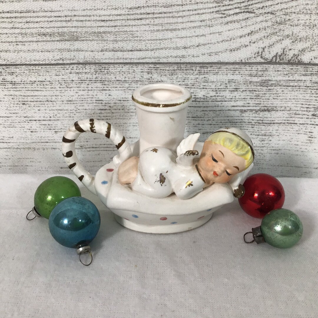 Vintage Sleeping Baby Angel Candle Holder Ceramic Commodore Etsy
