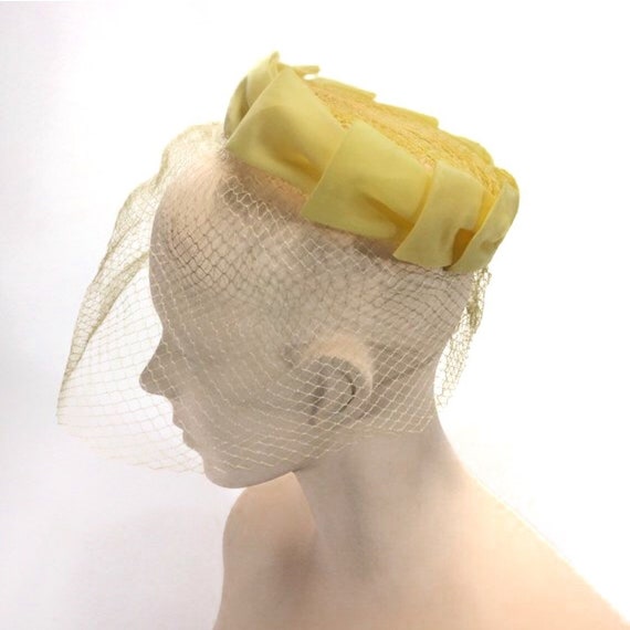 Vintage Sunshine Yellow Ring Hat with Nylon Netti… - image 1