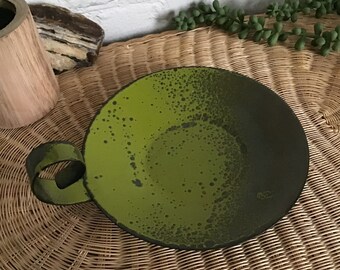 Vintage Hanova California Enamel Candleholder with Handle Green MCM Brutalist