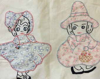 Vintage Baby Pillow Cover Grumpy Ladies in Feedsack Print Dresses Nursery Child's Room Decor