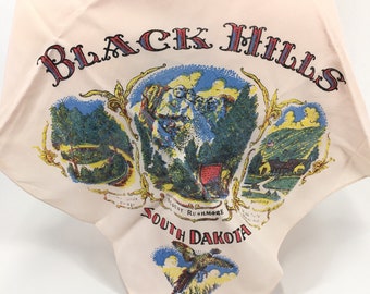 Vintage Pink Black Hills South Dakota Souvenir Scarf Mount Rushmore Double Spiral Bridge Wind Cave National Park