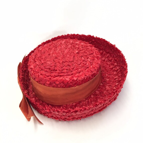 Mid-Century 60’s /clover Lane Red Cellophane Straw & Velvet Ribbon Hat Vintage Mod/GoGo Straw 1960s Vintage Hats for Women for sale | eBay main image 2