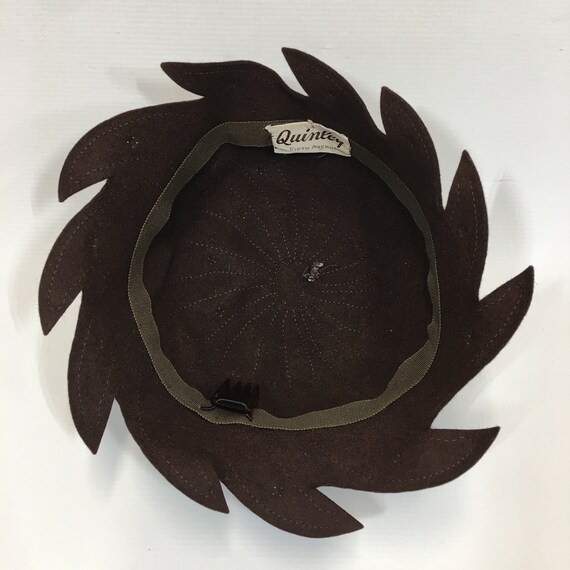 Vintage 1940s Brown Felt Pixie Cap Quinley Fifth … - image 7