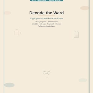 Nurse Cryptogram Printable PDF | 25 Large Print Decode the Ward Puzzles Digital Download After Shift