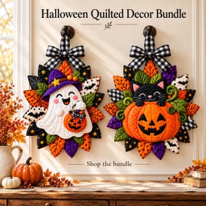 Halloween-Wandbehang-Muster „Geisterhexe“, gesteppte Blütenblätter (Digitaler Download)