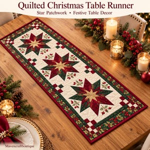 Christmas Star Quilted Table Runner Pattern | Holiday Patchwork Sewing (PDF)