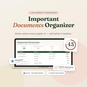 Tabellenkalkulation zur Organisation wichtiger Dokumente, Ablaufverfolgung von Dokumenten, Haushaltsunterlagen, Notfallordner, Excel- und Google-Tabellen