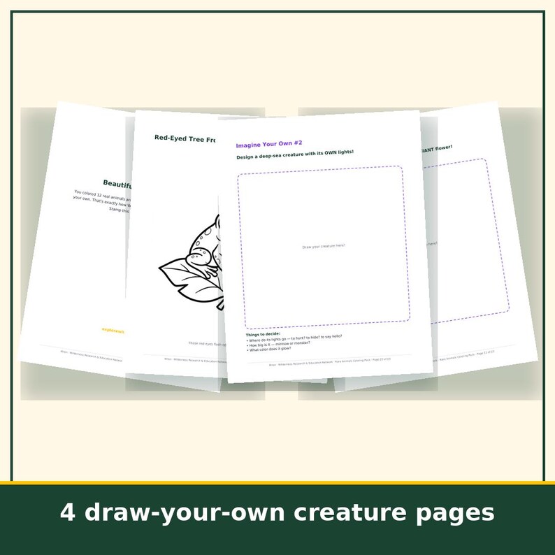 Animal Coloring Pages for Kids Printable, 20 Real and Imaginary Creature Sheets, Homeschool Art Activity, Instant Download image 6