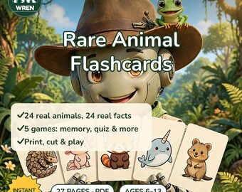 Cartes d'animaux à imprimer pour les enfants, 24 fiches d'informations sur de vrais animaux, sciences à la maison, cartes pédagogiques Montessori, téléchargement instantané