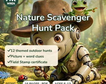Chasse au trésor nature à imprimer pour les enfants, jeu de chasse au trésor en plein air, étude de la nature à la maison, activité en forêt, téléchargement instantané