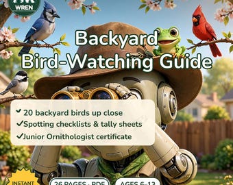 Guide d'observation des oiseaux de jardin pour enfants (à imprimer), tableau d'identification de 20 oiseaux, sciences à la maison, journal d'étude de la nature