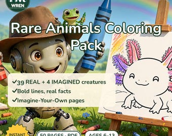 Coloriages d'animaux à imprimer pour enfants : 50 dessins d'animaux réels et imaginaires, activité artistique à faire à la maison, téléchargement instantané