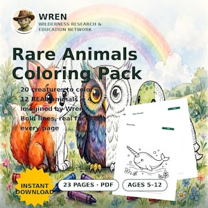 Animal Coloring Pages for Kids Printable, 20 Real and Imaginary Creature Sheets, Homeschool Art Activity, Instant Download image 1