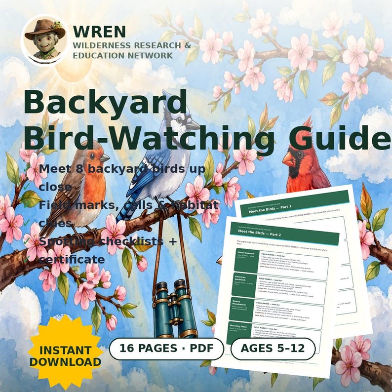 Backyard Bird Watching Guide for Kids Printable, Bird Identification Chart, Homeschool Science, Nature Study Journal image 1