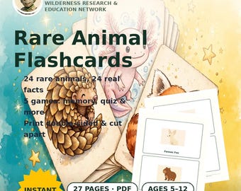 Animal Flashcards for Kids Printable, 24 Real Animal Fact Cards, Homeschool Science, Montessori Learning Cards, Instant Download