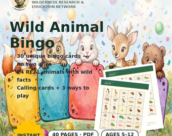 Animal Bingo Game Printable for Kids, 30 Unique Bingo Cards, Classroom Party Game, Homeschool Activity, Zoo Animals, Instant Download