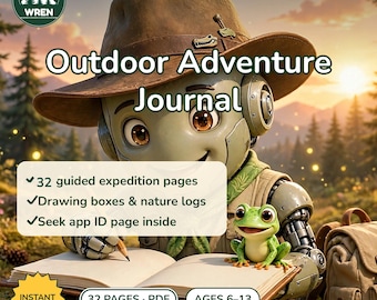 Carnet de nature pour enfants à imprimer, 32 pages, journal d'aventures en plein air, cahier de sciences pour l'école à la maison, cahier d'activités de camping, téléchargement instantané
