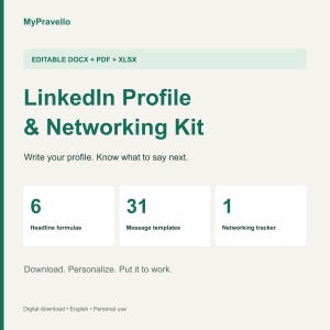 LinkedIn-profielwerkboek en 31 sjablonen voor netwerkberichten, bewerkbare set