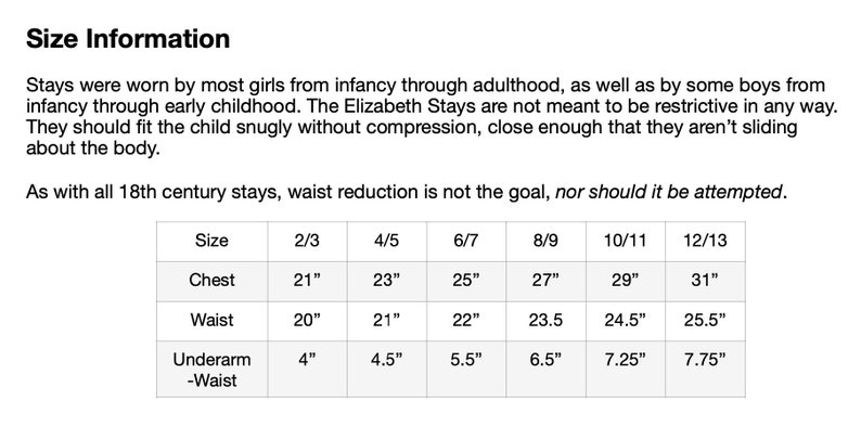 18th Century Children's Stays Pattern Size Pack B 6/7 & 8/9 Elizabeth Stays Pattern 1750-1780 WR2101 image 4