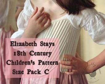 18th Century Children's Stays Pattern Size Pack C: 10/11 & 12/13 #WR2101 -  Elizabeth Stays Pattern 1750-1780