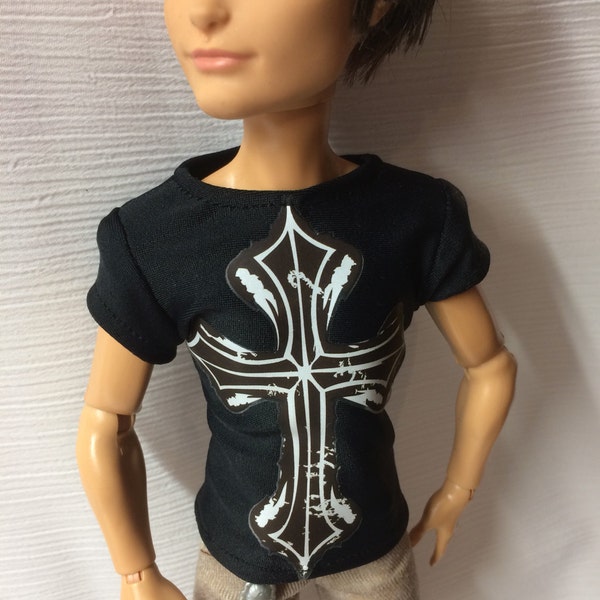 Black and White Cross Tee for your Ever After High Boy Doll - Ever After High Clothes