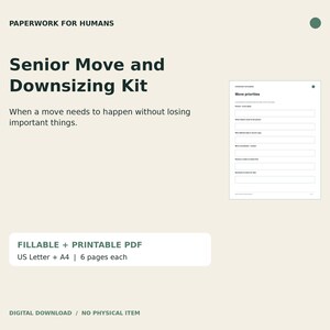 Senior Move and Downsizing Kit | Fillable Caregiver Printable PDF