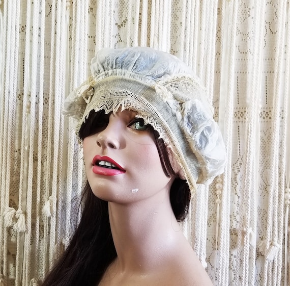 Antique 1910 / 20s Silk + Netted Lace Sleep Cap
