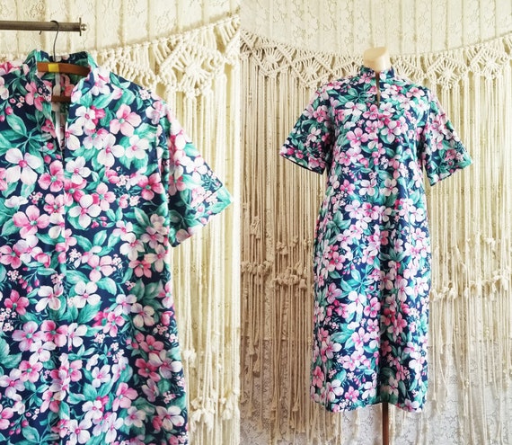 Vtg 80s Floral Print Handmade Hostess Dress / size