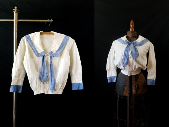 Antique 1900s Edwardian Era Sailor Style Blouse /
