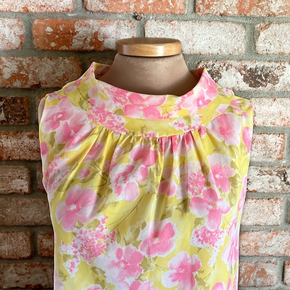 S - M | Vtg 60s Lemon + Pink Handmade Shift Dress - image 2