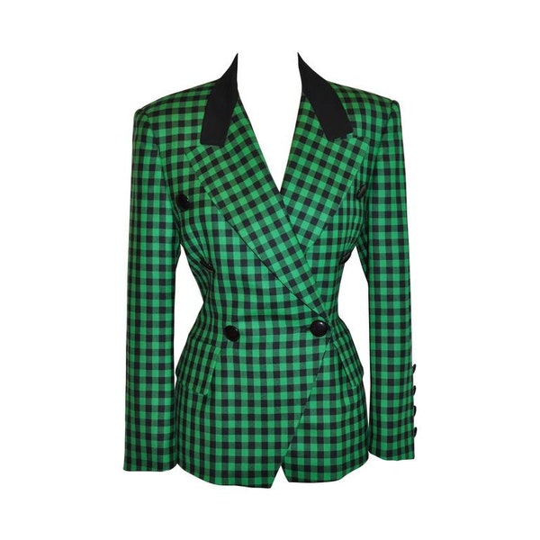 VTG 80s Escada Margaretha Ley vero verde controllato 100% lana Blazer SZ 10