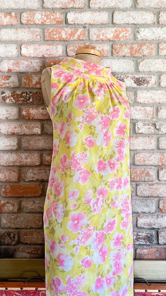 S - M | Vtg 60s Lemon + Pink Handmade Shift Dress - image 3