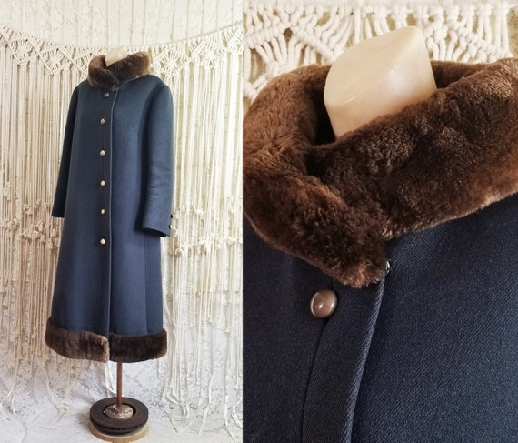 Vtg 60s Heavy Wool + Faux Fur Princess Coat / size