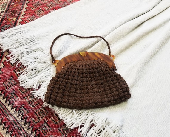 Vtg 40s Crochet + Lucite Handbag