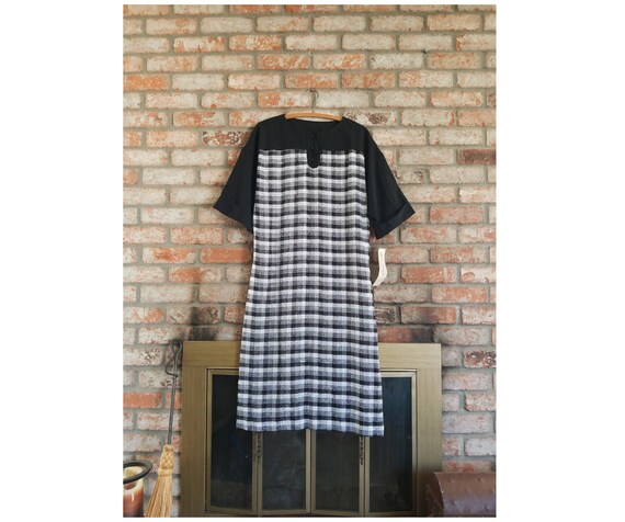 x-large | Vtg 80s Sheer Woven Checkered Dress - image 1