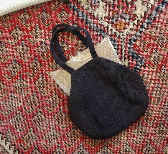 Vtg 40s Clear Lucite + Ribbed Crochet Handbag