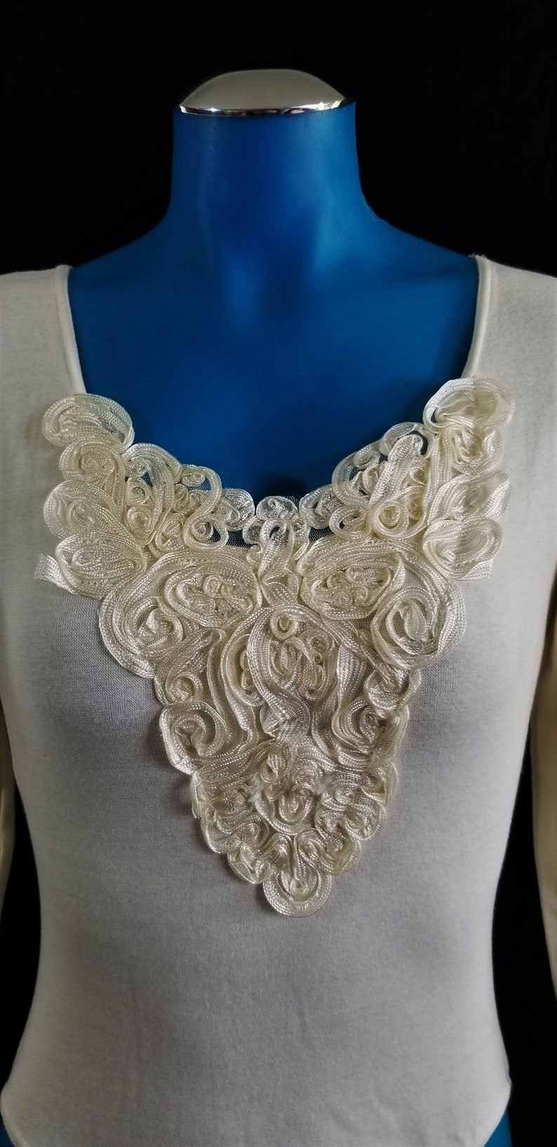 | Vtg 80s 90s Ribbon Lace Cream Grunge Leotard size M L
