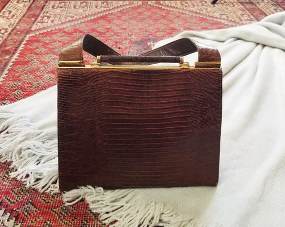 Vtg 40s 50s Snakeskin Hard Shell Handbag
